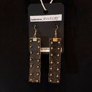 NWT Black Rustic Leather and Gold Studded Earrings